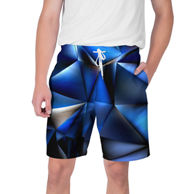 Мужские шорты 3D с принтом Polygon blue abstract в Новосибирске,  полиэстер 100% | прямой крой, два кармана без застежек по бокам. Мягкая трикотажная резинка на поясе, внутри которой широкие завязки. Длина чуть выше колен | 