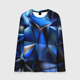 Мужской лонгслив 3D с принтом Polygon blue abstract в Санкт-Петербурге, 100% полиэстер | длинные рукава, круглый вырез горловины, полуприлегающий силуэт | 