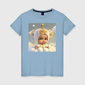 Женская футболка хлопок с принтом Грустный ангелочек в Кировске, 100% хлопок | прямой крой, круглый вырез горловины, длина до линии бедер, слегка спущенное плечо | 