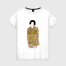 Женская футболка хлопок с принтом Юнги из BTS в Кировске, 100% хлопок | прямой крой, круглый вырез горловины, длина до линии бедер, слегка спущенное плечо | 