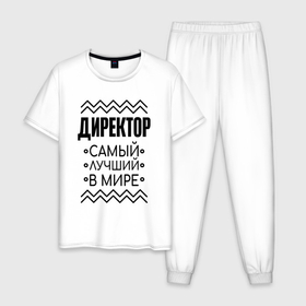 Мужская пижама хлопок с принтом Директор лучший в мире и полосы в Новосибирске, 100% хлопок | брюки и футболка прямого кроя, без карманов, на брюках мягкая резинка на поясе и по низу штанин
 | 