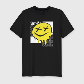 Мужская футболка хлопок Slim с принтом Smile positive в Курске, 92% хлопок, 8% лайкра | приталенный силуэт, круглый вырез ворота, длина до линии бедра, короткий рукав | 
