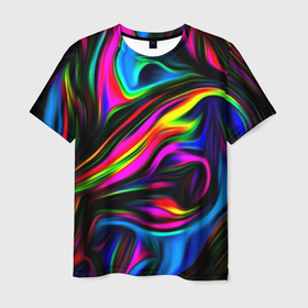 Мужская футболка 3D с принтом Неон кистью краски в Санкт-Петербурге, 100% полиэфир | прямой крой, круглый вырез горловины, длина до линии бедер | 