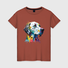 Женская футболка хлопок с принтом Красочный далматинец в Екатеринбурге, 100% хлопок | прямой крой, круглый вырез горловины, длина до линии бедер, слегка спущенное плечо | 