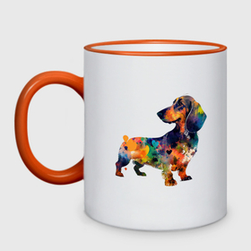 Кружка двухцветная с принтом Дом там, где твоя собака: такса в Екатеринбурге, керамика | объем — 330 мл, диаметр — 80 мм. Цветная ручка и кайма сверху, в некоторых цветах — вся внутренняя часть | 