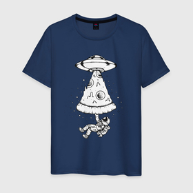 Мужская футболка хлопок с принтом Pizza space в Кировске, 100% хлопок | прямой крой, круглый вырез горловины, длина до линии бедер, слегка спущенное плечо. | 
