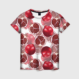Женская футболка 3D с принтом Гранаты на белом фоне   паттерн в Белгороде, 100% полиэфир ( синтетическое хлопкоподобное полотно) | прямой крой, круглый вырез горловины, длина до линии бедер | Тематика изображения на принте: 