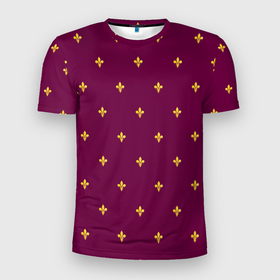 Мужская футболка 3D Slim с принтом Геральдическая лилия на пурпурном фоне в Курске, 100% полиэстер с улучшенными характеристиками | приталенный силуэт, круглая горловина, широкие плечи, сужается к линии бедра | Тематика изображения на принте: 