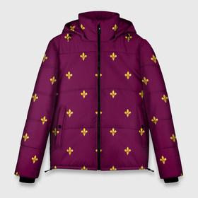 Мужская зимняя куртка 3D с принтом Геральдическая лилия на пурпурном фоне в Петрозаводске, верх — 100% полиэстер; подкладка — 100% полиэстер; утеплитель — 100% полиэстер | длина ниже бедра, свободный силуэт Оверсайз. Есть воротник-стойка, отстегивающийся капюшон и ветрозащитная планка. 

Боковые карманы с листочкой на кнопках и внутренний карман на молнии. | 