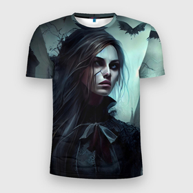Мужская футболка 3D Slim с принтом Готическая девушка Гэйлавира в Петрозаводске, 100% полиэстер с улучшенными характеристиками | приталенный силуэт, круглая горловина, широкие плечи, сужается к линии бедра | 