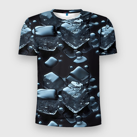 Мужская футболка 3D Slim с принтом Объемные кубики льда в Петрозаводске, 100% полиэстер с улучшенными характеристиками | приталенный силуэт, круглая горловина, широкие плечи, сужается к линии бедра | 