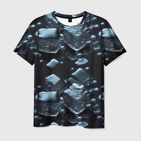 Мужская футболка 3D с принтом Объемные кубики льда в Петрозаводске, 100% полиэфир | прямой крой, круглый вырез горловины, длина до линии бедер | 