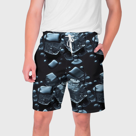 Мужские шорты 3D с принтом Объемные кубики льда в Петрозаводске,  полиэстер 100% | прямой крой, два кармана без застежек по бокам. Мягкая трикотажная резинка на поясе, внутри которой широкие завязки. Длина чуть выше колен | 