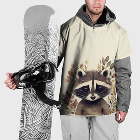 Накидка на куртку 3D с принтом Милый енот в акварельном стиле в Курске, 100% полиэстер |  | 