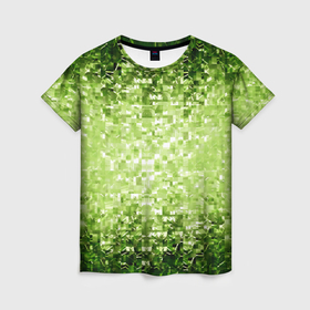 Женская футболка 3D с принтом Геометрическое зелёное искажение в пространстве в Рязани, 100% полиэфир ( синтетическое хлопкоподобное полотно) | прямой крой, круглый вырез горловины, длина до линии бедер | 