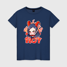 Женская футболка хлопок с принтом Дьяволица горячая в Белгороде, 100% хлопок | прямой крой, круглый вырез горловины, длина до линии бедер, слегка спущенное плечо | 