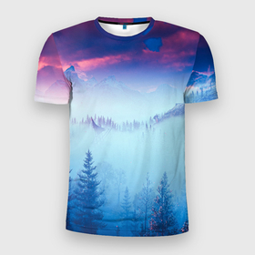 Мужская футболка 3D Slim с принтом Horizon landscape в Курске, 100% полиэстер с улучшенными характеристиками | приталенный силуэт, круглая горловина, широкие плечи, сужается к линии бедра | 