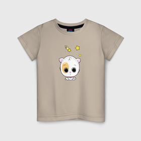 Детская футболка хлопок с принтом Кот и звезды в Белгороде, 100% хлопок | круглый вырез горловины, полуприлегающий силуэт, длина до линии бедер | Тематика изображения на принте: 