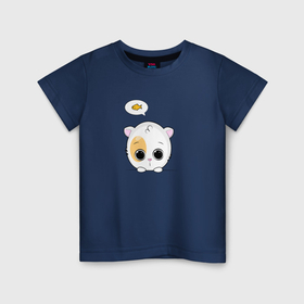 Детская футболка хлопок с принтом Кот думает о  рыбке , 100% хлопок | круглый вырез горловины, полуприлегающий силуэт, длина до линии бедер | Тематика изображения на принте: 