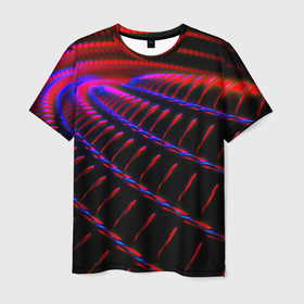 Мужская футболка 3D с принтом Geometry neon texture в Кировске, 100% полиэфир | прямой крой, круглый вырез горловины, длина до линии бедер | 