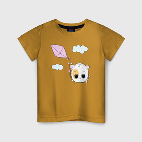 Детская футболка хлопок с принтом Кот в облаках в Тюмени, 100% хлопок | круглый вырез горловины, полуприлегающий силуэт, длина до линии бедер | Тематика изображения на принте: 