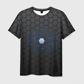Мужская футболка 3D с принтом Светящаяся ячейка , 100% полиэфир | прямой крой, круглый вырез горловины, длина до линии бедер | 