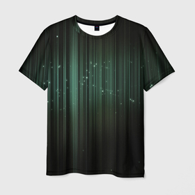 Мужская футболка 3D с принтом Музыкальный зеленый спектр в Тюмени, 100% полиэфир | прямой крой, круглый вырез горловины, длина до линии бедер | 