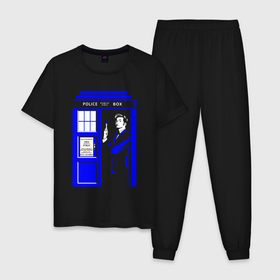 Мужская пижама хлопок с принтом Доктор Кто у двери Тардис в Курске, 100% хлопок | брюки и футболка прямого кроя, без карманов, на брюках мягкая резинка на поясе и по низу штанин
 | 
