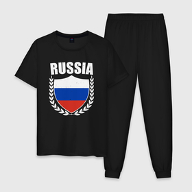 Мужская пижама хлопок с принтом Российский щит в Новосибирске, 100% хлопок | брюки и футболка прямого кроя, без карманов, на брюках мягкая резинка на поясе и по низу штанин
 | 