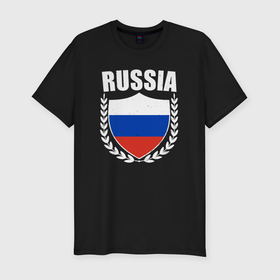 Мужская футболка хлопок Slim с принтом Российский щит в Тюмени, 92% хлопок, 8% лайкра | приталенный силуэт, круглый вырез ворота, длина до линии бедра, короткий рукав | 