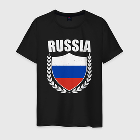 Мужская футболка хлопок с принтом Российский щит в Тюмени, 100% хлопок | прямой крой, круглый вырез горловины, длина до линии бедер, слегка спущенное плечо. | 