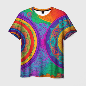 Мужская футболка 3D с принтом Красочные этнические орнаменты в Курске, 100% полиэфир | прямой крой, круглый вырез горловины, длина до линии бедер | 