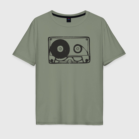 Мужская футболка хлопок Oversize с принтом Аудиокассета в Санкт-Петербурге, 100% хлопок | свободный крой, круглый ворот, “спинка” длиннее передней части | 