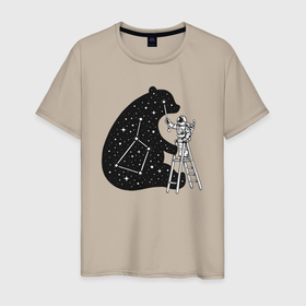 Мужская футболка хлопок с принтом Космонавт и малая медведица в Курске, 100% хлопок | прямой крой, круглый вырез горловины, длина до линии бедер, слегка спущенное плечо. | 