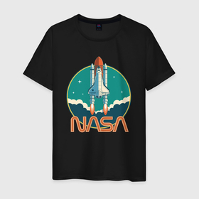 Мужская футболка хлопок с принтом NASA Ship в Петрозаводске, 100% хлопок | прямой крой, круглый вырез горловины, длина до линии бедер, слегка спущенное плечо. | Тематика изображения на принте: 