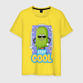Мужская футболка хлопок с принтом Stay cool в Кировске, 100% хлопок | прямой крой, круглый вырез горловины, длина до линии бедер, слегка спущенное плечо. | 