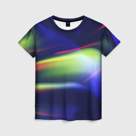 Женская футболка 3D с принтом Разные абстрактные цветные свечения во тьме в Кировске, 100% полиэфир ( синтетическое хлопкоподобное полотно) | прямой крой, круглый вырез горловины, длина до линии бедер | 