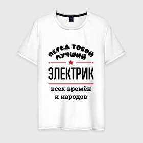 Мужская футболка хлопок с принтом Перед тобой лучший электрик   всех времён и народов в Петрозаводске, 100% хлопок | прямой крой, круглый вырез горловины, длина до линии бедер, слегка спущенное плечо. | 