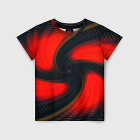 Детская футболка 3D с принтом Закрученный вихрь   узор красный в Санкт-Петербурге, 100% гипоаллергенный полиэфир | прямой крой, круглый вырез горловины, длина до линии бедер, чуть спущенное плечо, ткань немного тянется | 
