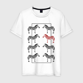 Мужская футболка хлопок с принтом Зебры в прямоугольнике минимализм в Екатеринбурге, 100% хлопок | прямой крой, круглый вырез горловины, длина до линии бедер, слегка спущенное плечо. | 