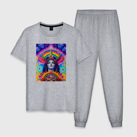Мужская пижама хлопок с принтом Индийская богиня в цветах в Курске, 100% хлопок | брюки и футболка прямого кроя, без карманов, на брюках мягкая резинка на поясе и по низу штанин
 | 