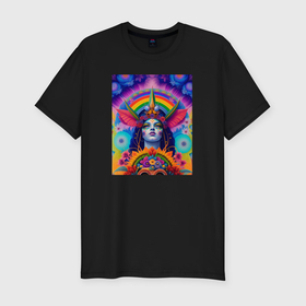 Мужская футболка хлопок Slim с принтом Индийская богиня в цветах в Курске, 92% хлопок, 8% лайкра | приталенный силуэт, круглый вырез ворота, длина до линии бедра, короткий рукав | Тематика изображения на принте: 