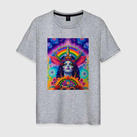 Мужская футболка хлопок с принтом Индийская богиня в цветах в Курске, 100% хлопок | прямой крой, круглый вырез горловины, длина до линии бедер, слегка спущенное плечо. | Тематика изображения на принте: 