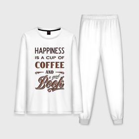 Мужская пижама с лонгсливом хлопок с принтом Счастье это чашка кофе и хорошая книга в Курске,  |  | Тематика изображения на принте: 