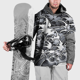 Накидка на куртку 3D с принтом Иредзуми: Черно белые волны в Петрозаводске, 100% полиэстер |  | 