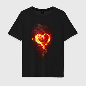 Мужская футболка хлопок Oversize с принтом Пылающее сердце огненный символ в Белгороде, 100% хлопок | свободный крой, круглый ворот, “спинка” длиннее передней части | 