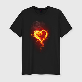 Мужская футболка хлопок Slim с принтом Пылающее сердце огненный символ в Тюмени, 92% хлопок, 8% лайкра | приталенный силуэт, круглый вырез ворота, длина до линии бедра, короткий рукав | Тематика изображения на принте: 