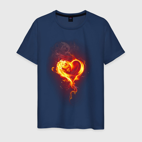 Мужская футболка хлопок с принтом Пылающее сердце огненный символ в Екатеринбурге, 100% хлопок | прямой крой, круглый вырез горловины, длина до линии бедер, слегка спущенное плечо. | Тематика изображения на принте: 