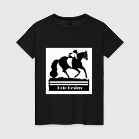 Женская футболка хлопок с принтом Лошадь с наездником в Тюмени, 100% хлопок | прямой крой, круглый вырез горловины, длина до линии бедер, слегка спущенное плечо | 