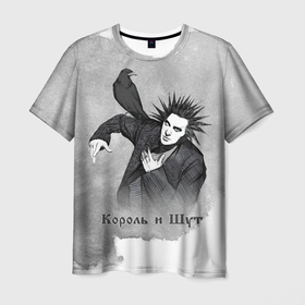 Мужская футболка 3D с принтом Король и шут черно белый рисунок в Санкт-Петербурге, 100% полиэфир | прямой крой, круглый вырез горловины, длина до линии бедер | 